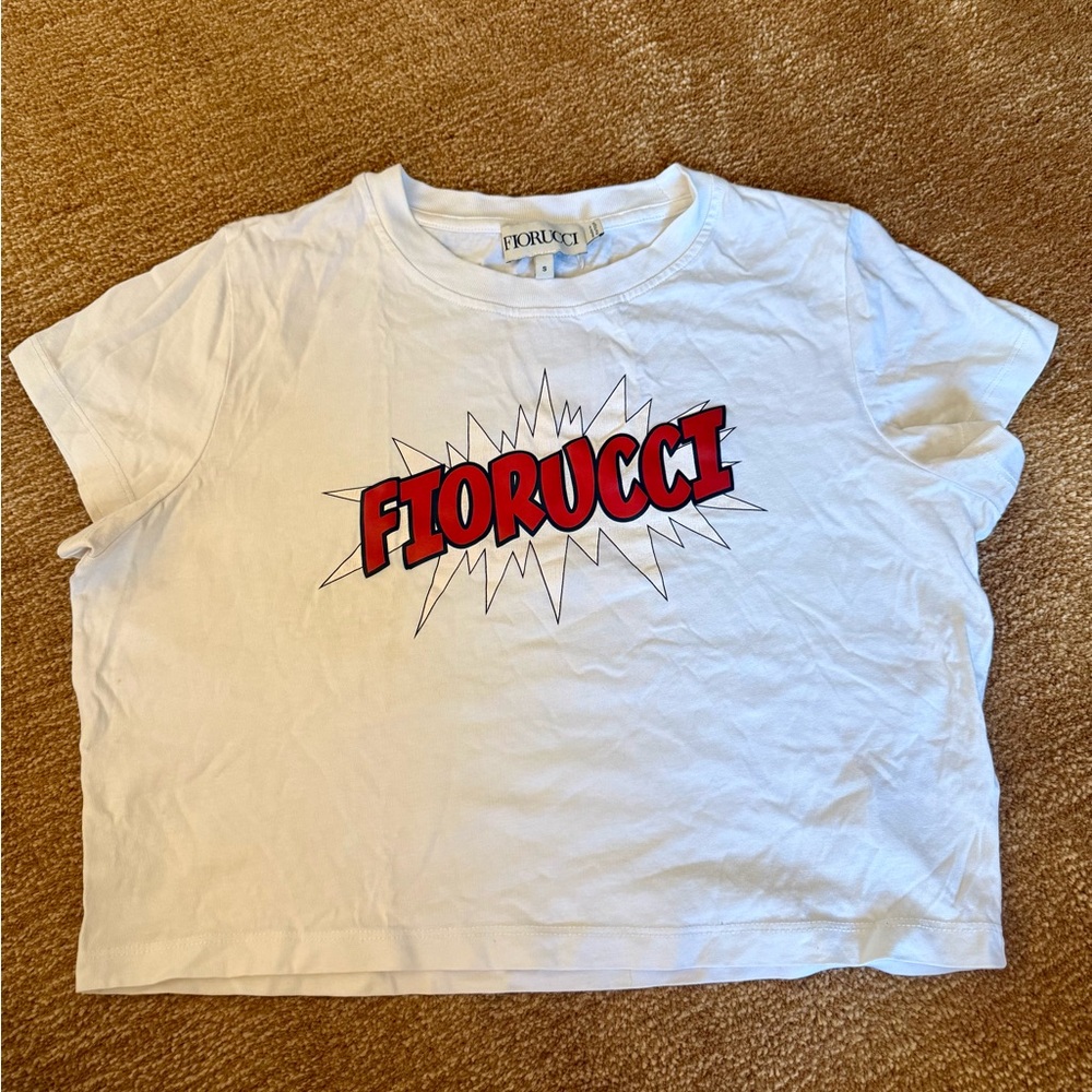 Fiorucci White Tee with Bold Red Logo
